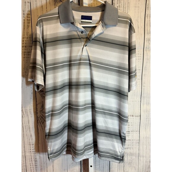 Jack Nicholson Staydri Men’s Golf Polo Size Large Grey Stripes - Picture 1 of 4